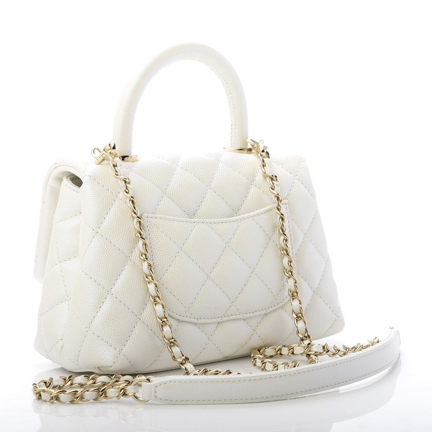 Iridescent Caviar Quilted Extra Mini Coco Handle Flap Ivory