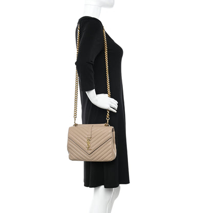 Saint Laurent Sheepskin Matelasse Chevron Monogram Medium College Bag Dark Beige 2 of 9
