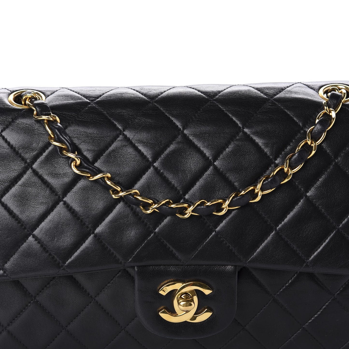 Lambskin Quilted Medium Double Flap Black