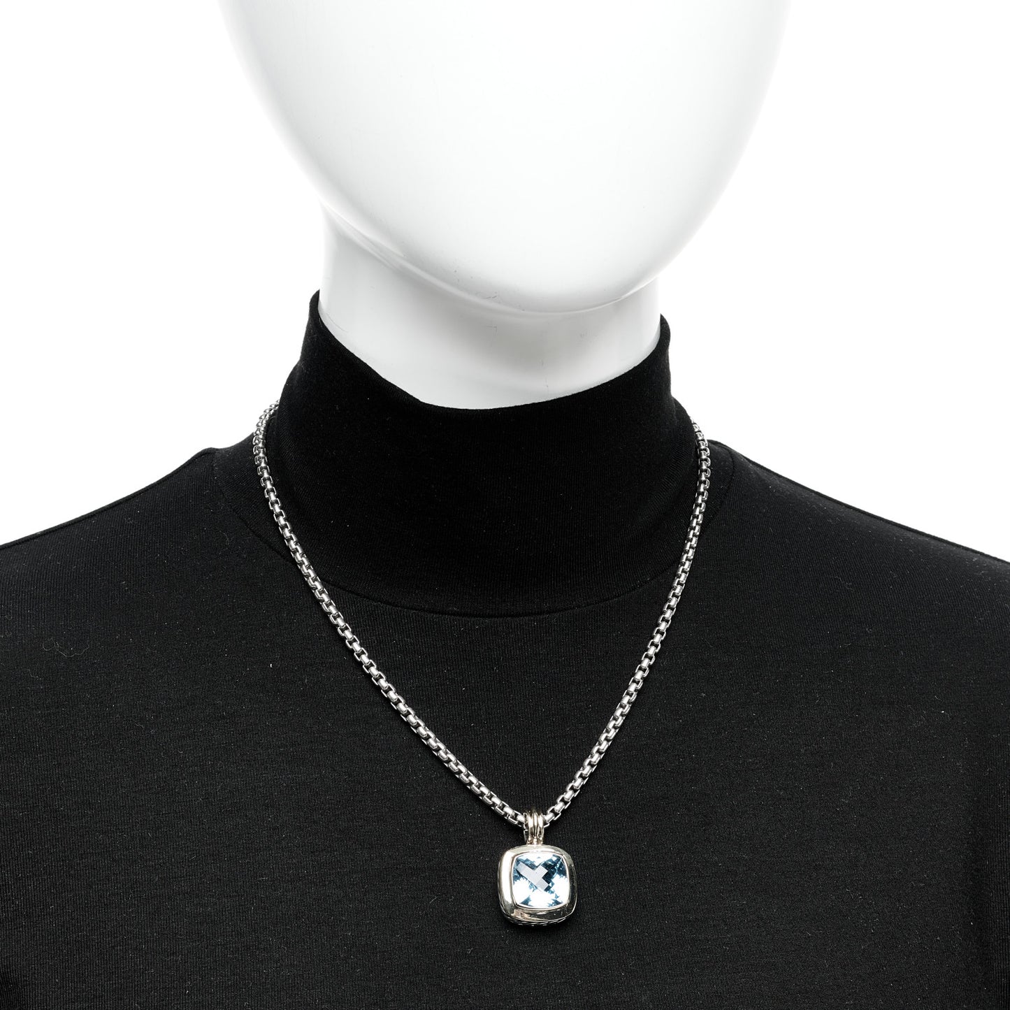 Sterling Silver 18K Yellow Gold Blue Topaz 14mm Albion Pendant Box Chain Necklace