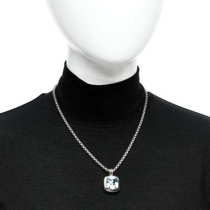 David Yurman Sterling Silver 18K Yellow Gold Blue Topaz 14mm Albion Pendant Box Chain Necklace 2 of 6