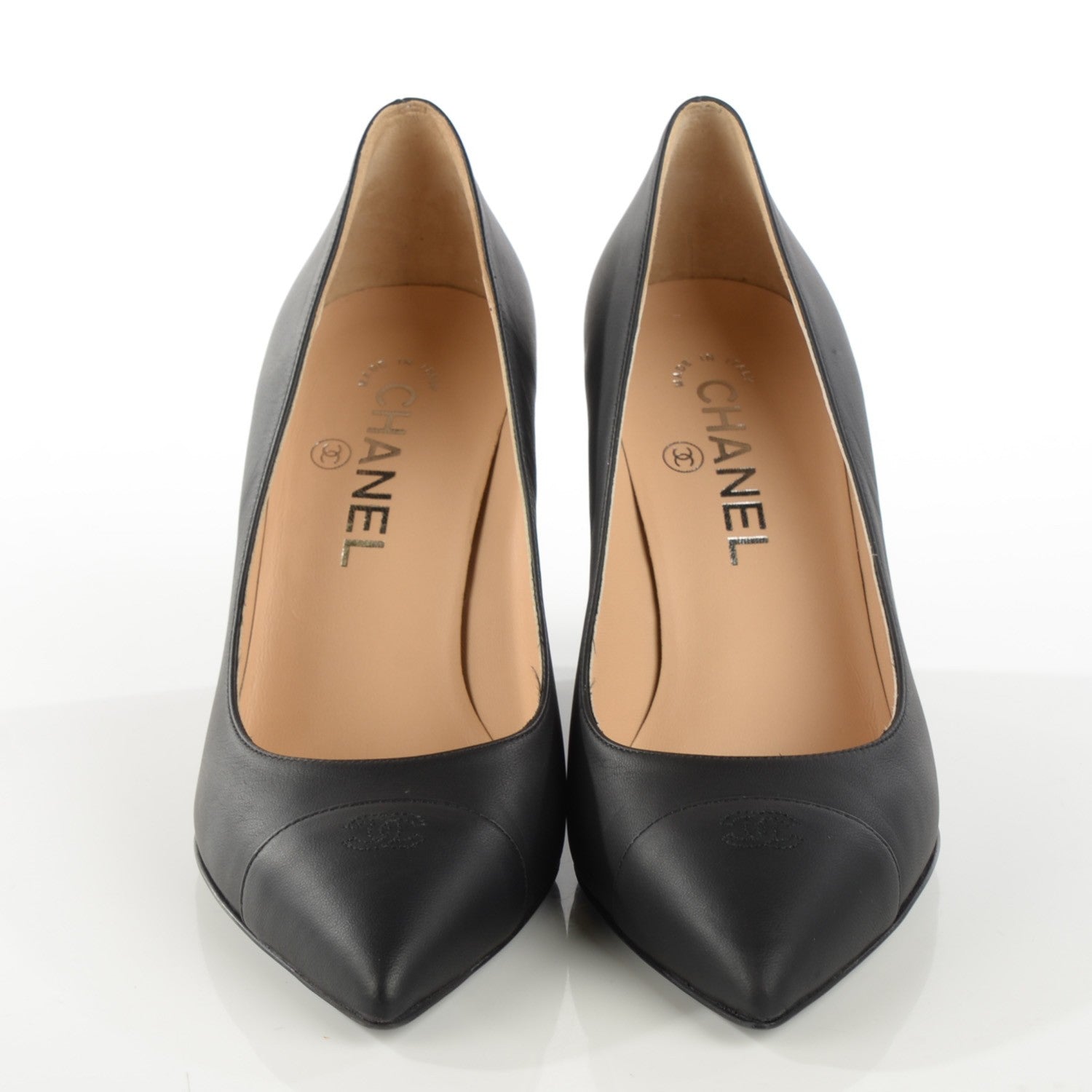 Chanel Calfskin Cap Toe Chain Wedge Pumps 37 Black 2 of 8