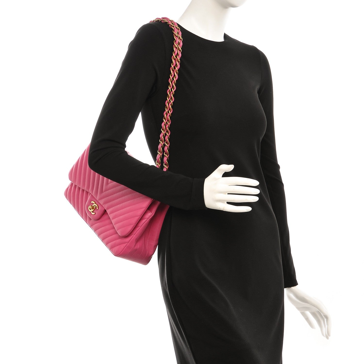 Chanel Lambskin Chevron Quilted Jumbo Double Flap Dark Pink 2 of 7