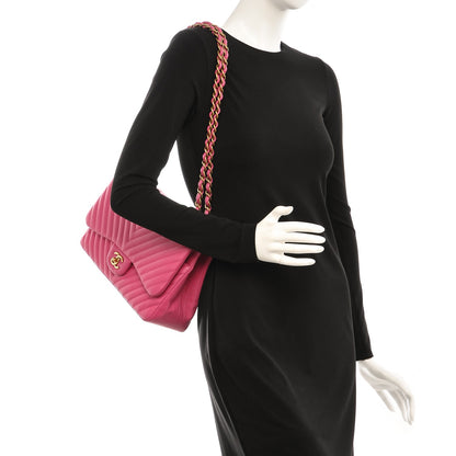 Chanel Lambskin Chevron Quilted Jumbo Double Flap Dark Pink 2 of 7