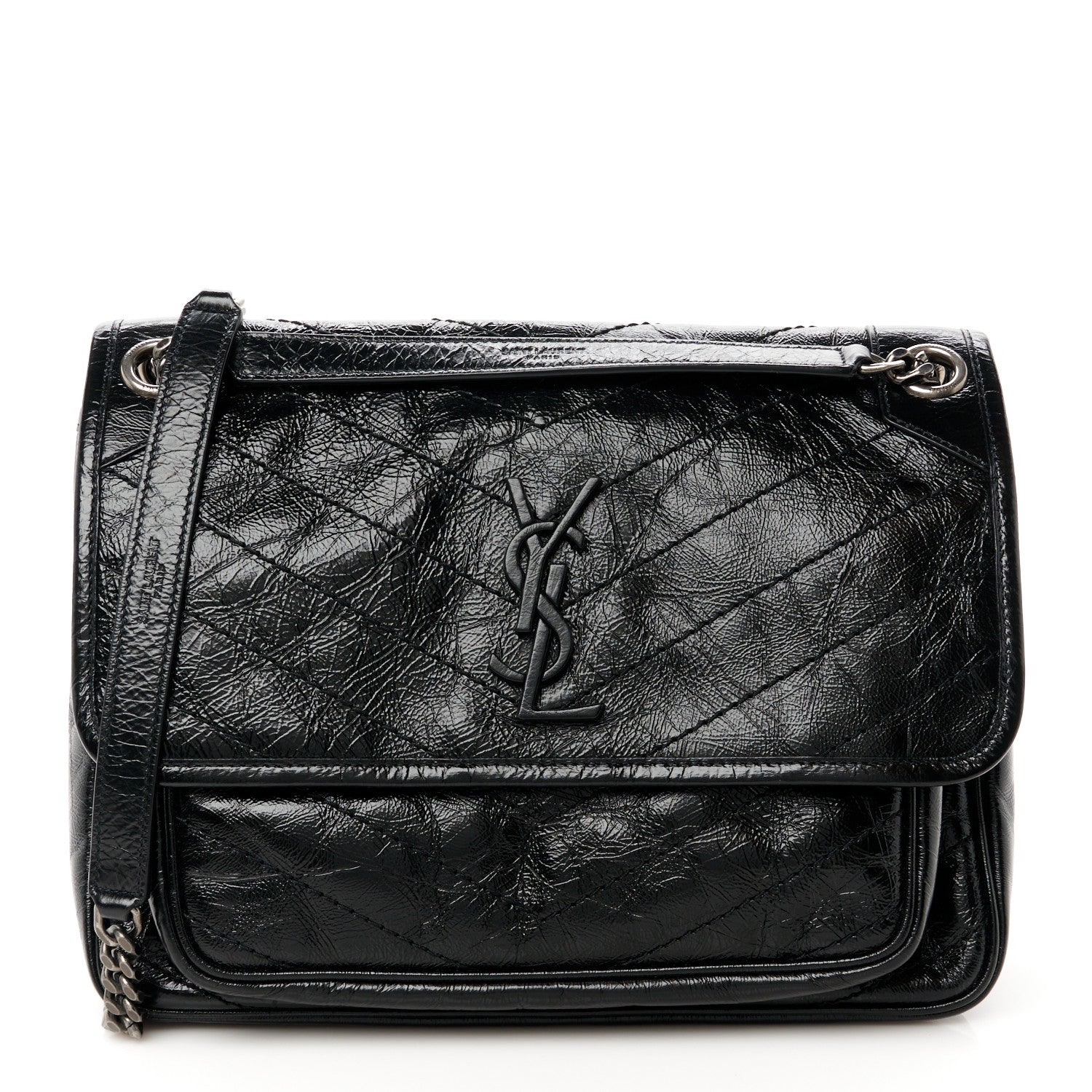 Saint Laurent Crinkled Calfskin Matelasse Monogram Medium Niki Chain Satchel Black 1 of 10