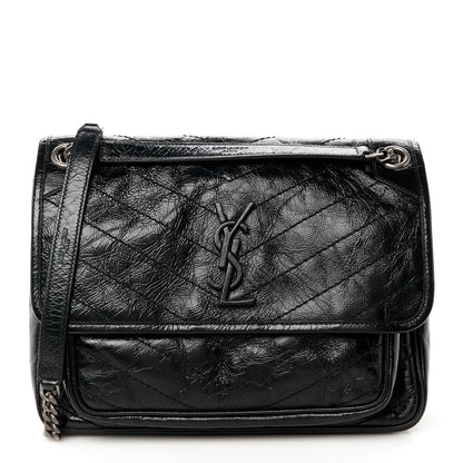 Saint Laurent Crinkled Calfskin Matelasse Monogram Medium Niki Chain Satchel Black 1 of 10