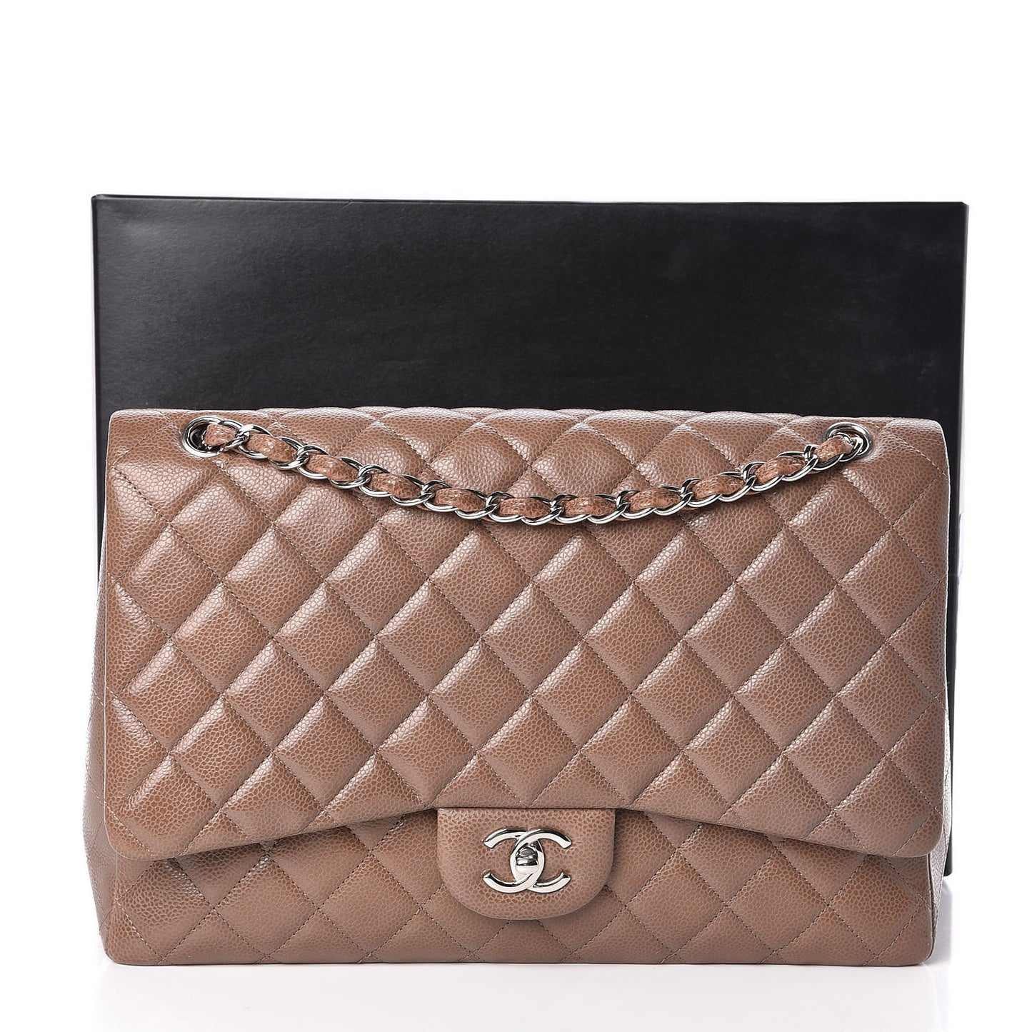 Caviar Quilted Maxi Single Flap Taupe