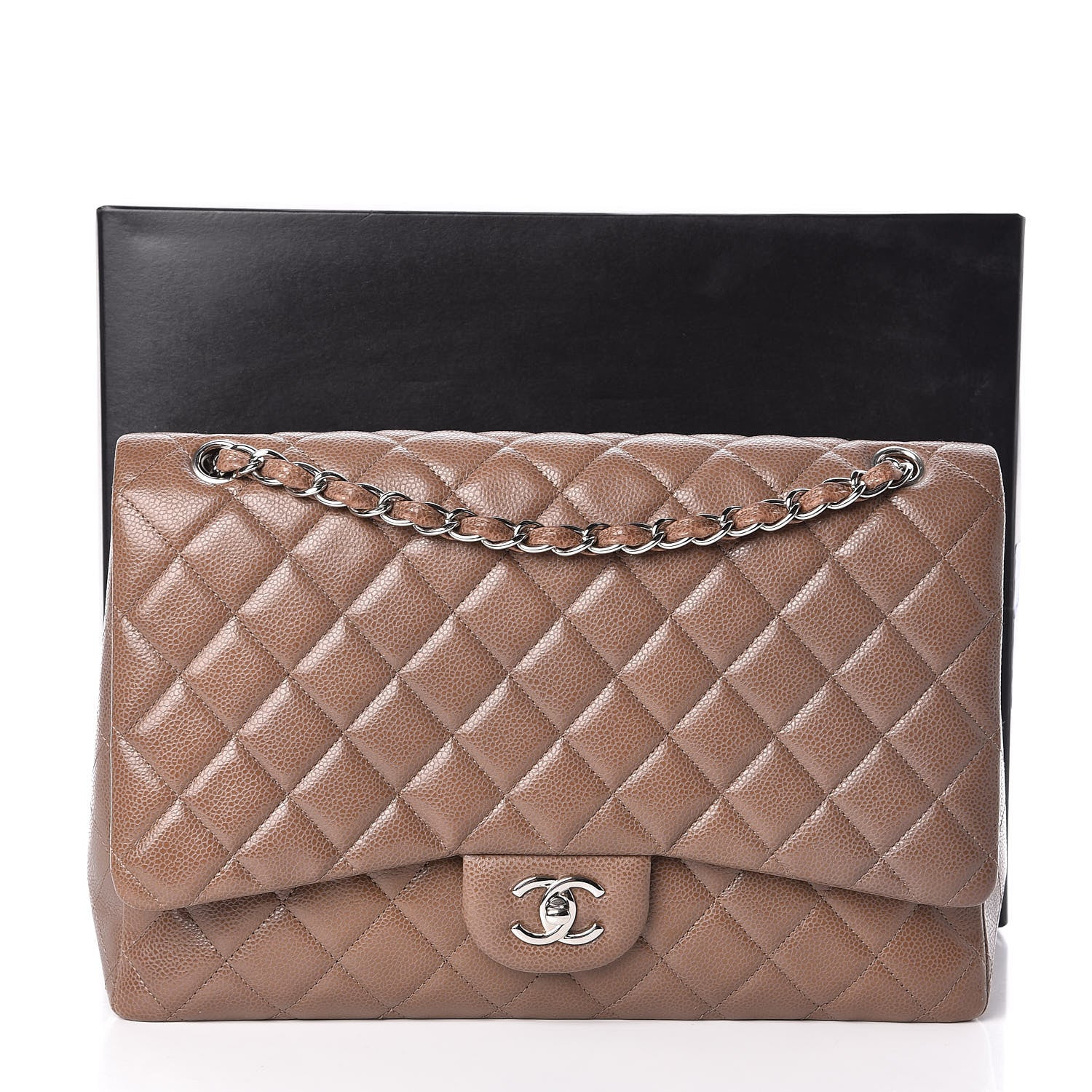 Chanel Caviar Quilted Maxi Single Flap Taupe 11 of 11