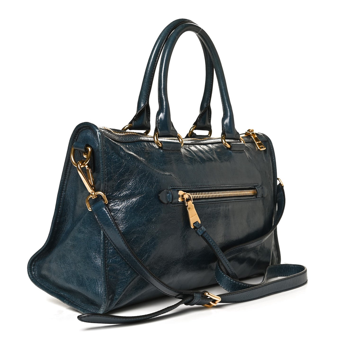 Vitello Shine Zip Tote Denim