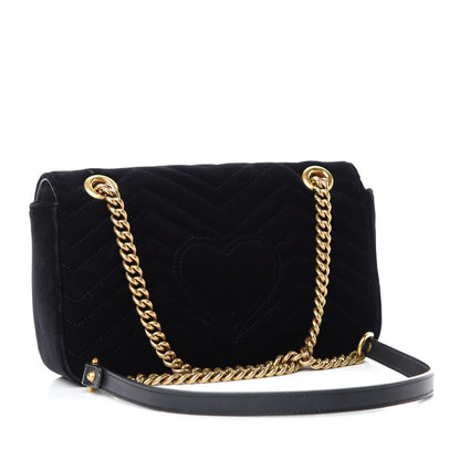 Gucci Velvet Matelasse Small GG Marmont Shoulder Bag Black 3 of 14