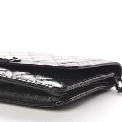 Chanel Shiny Aged Calfskin Quilted Boy Wallet On Chain WOC Black 10 of 19