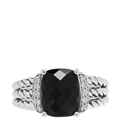 David Yurman Sterling Silver Diamond Black Onyx 10mm Petite Wheaton Ring 54 6.75 1 of 4