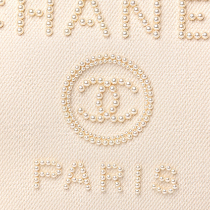 Chanel Canvas Pearl Large Deauville Tote Ecru Beige 9 of 9