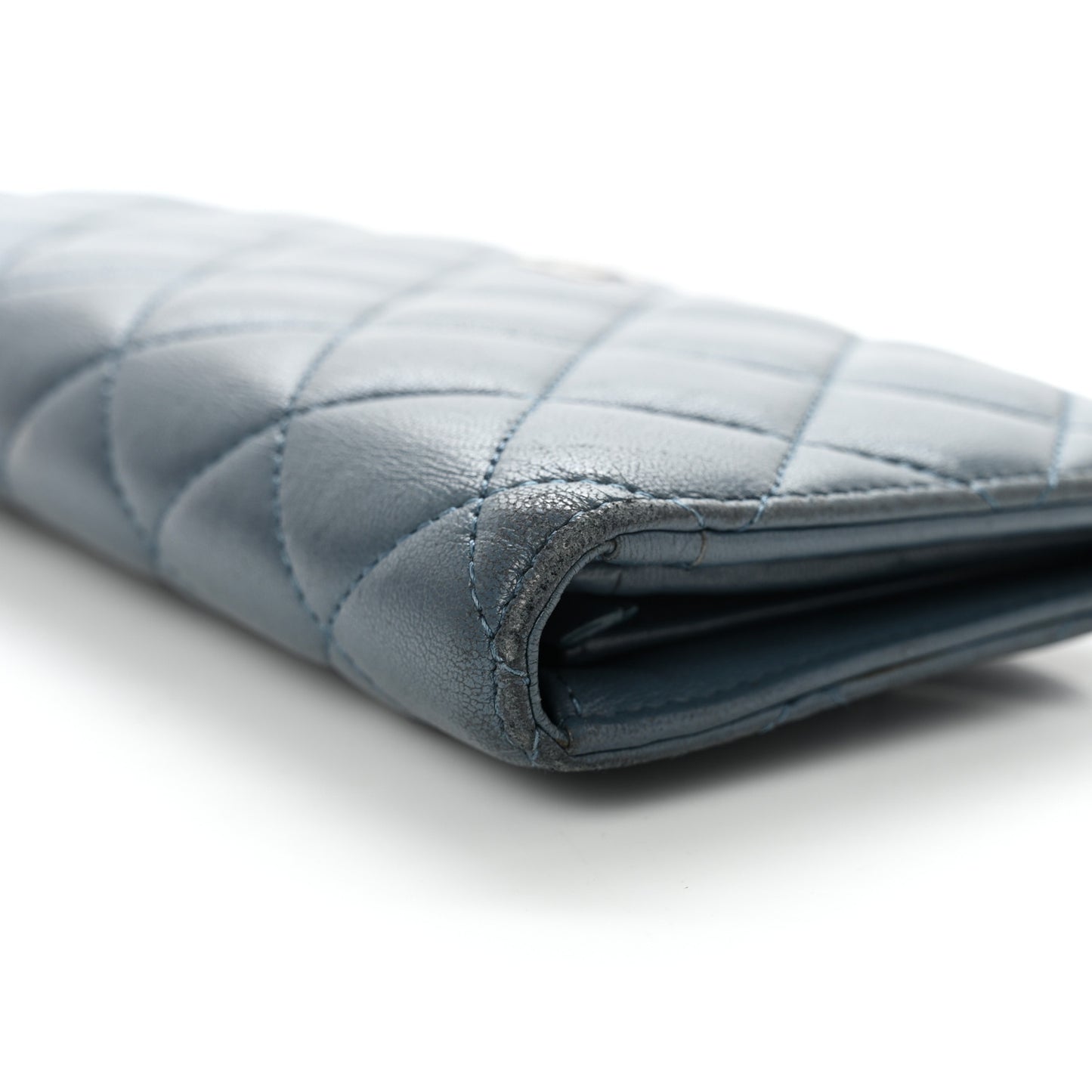 Lambskin Quilted Yen Wallet Blue