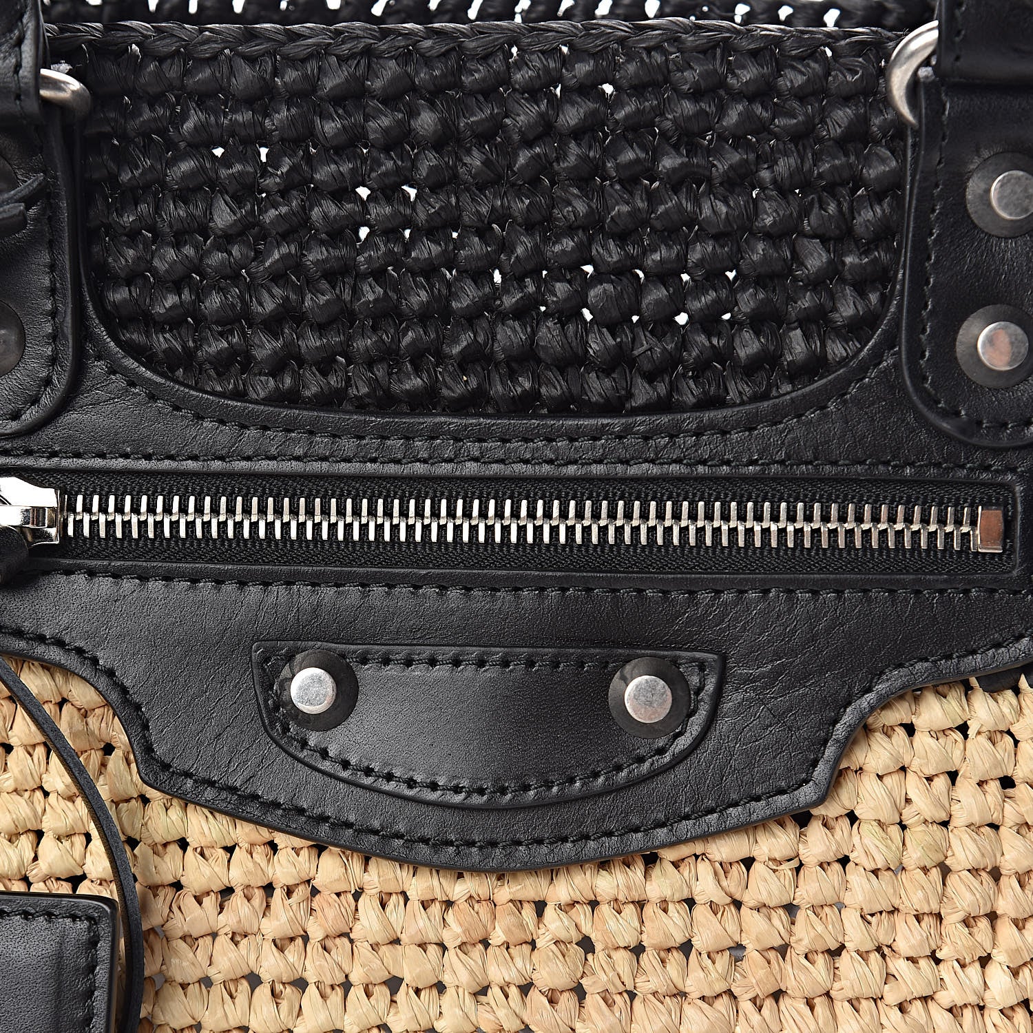 Balenciaga Raffia Bi-Color Panier Basket Tote Natural Black 8 of 10