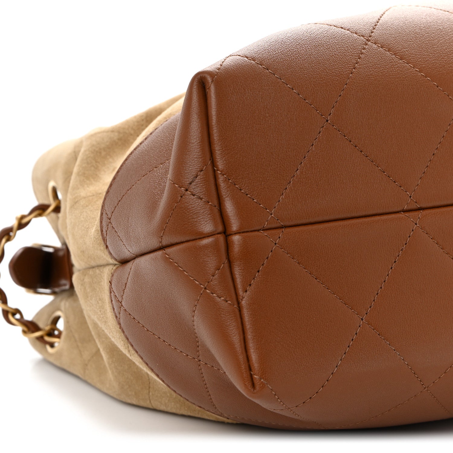Chanel Suede Calfskin Shiny Lambskin Quilted Small Coco Base Shopping Bag Beige Camel 9 of 10
