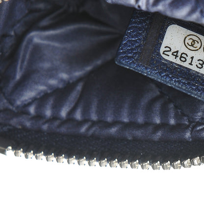 Chanel Metallic Sheepskin Chevron Quilted Small Vintage Mademoiselle Cosmetic Case Navy 7 of 8