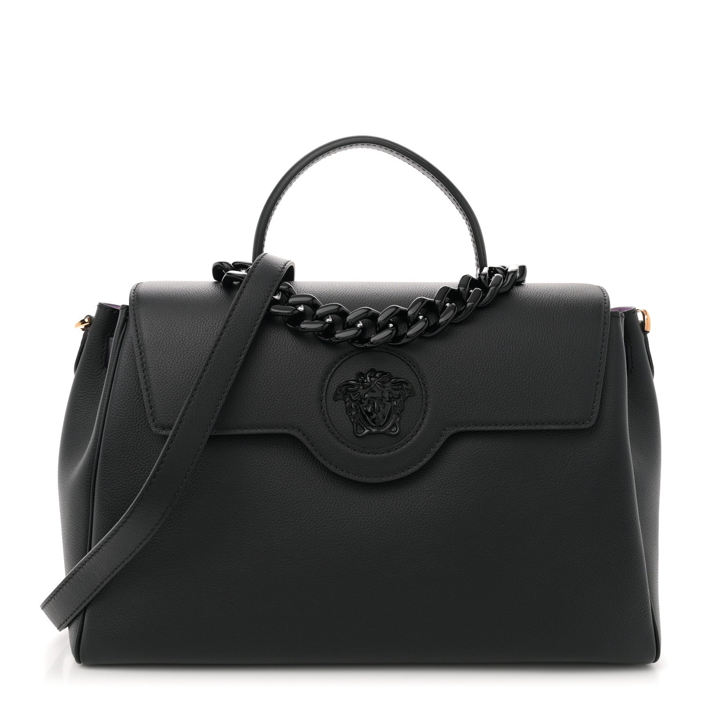 Grained Calfskin Large La Medusa Top Handle Bag Black Lilac