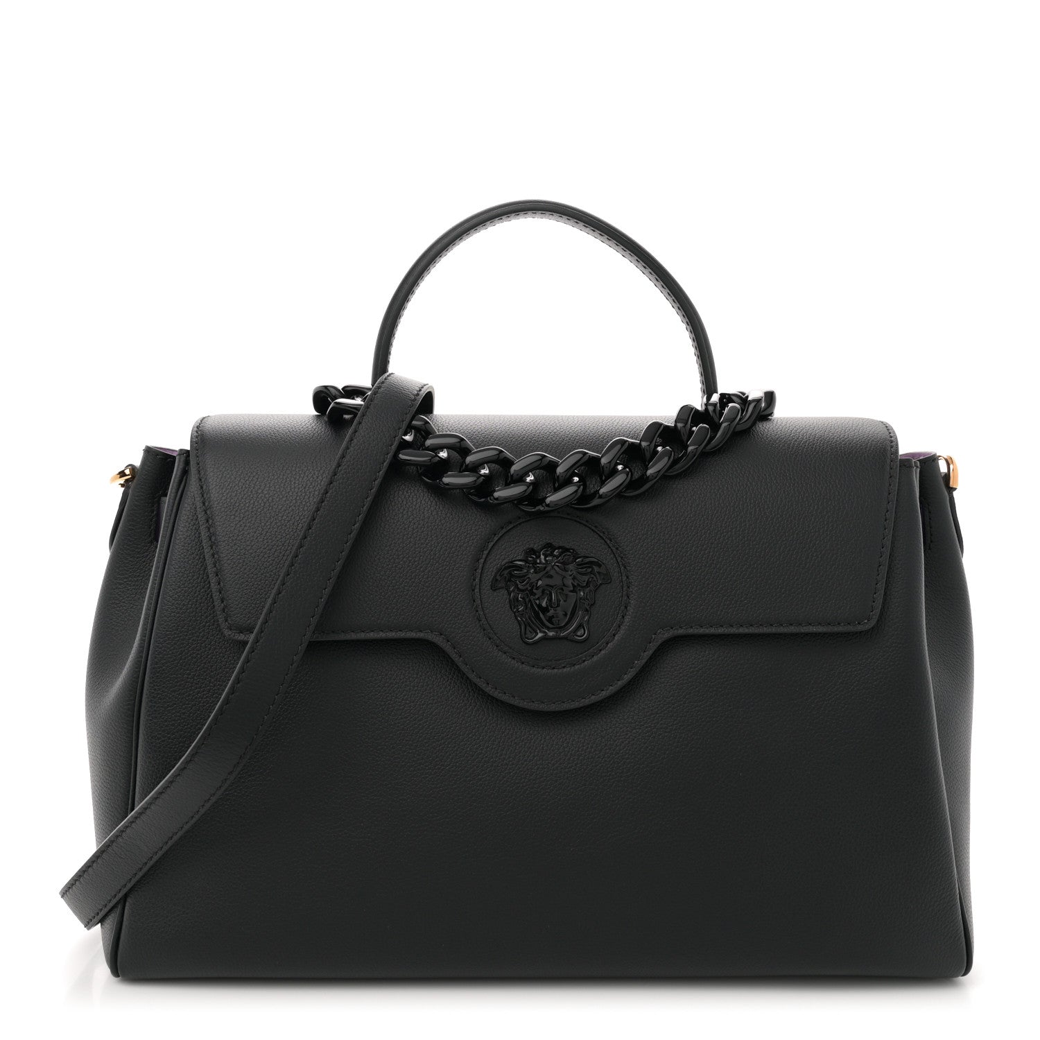 Versace Grained Calfskin Large La Medusa Top Handle Bag Black Lilac 1 of 10