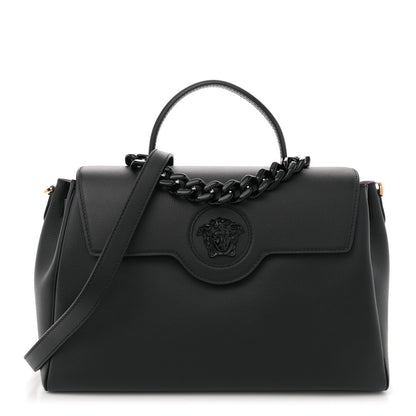 Versace Grained Calfskin Large La Medusa Top Handle Bag Black Lilac 1 of 10