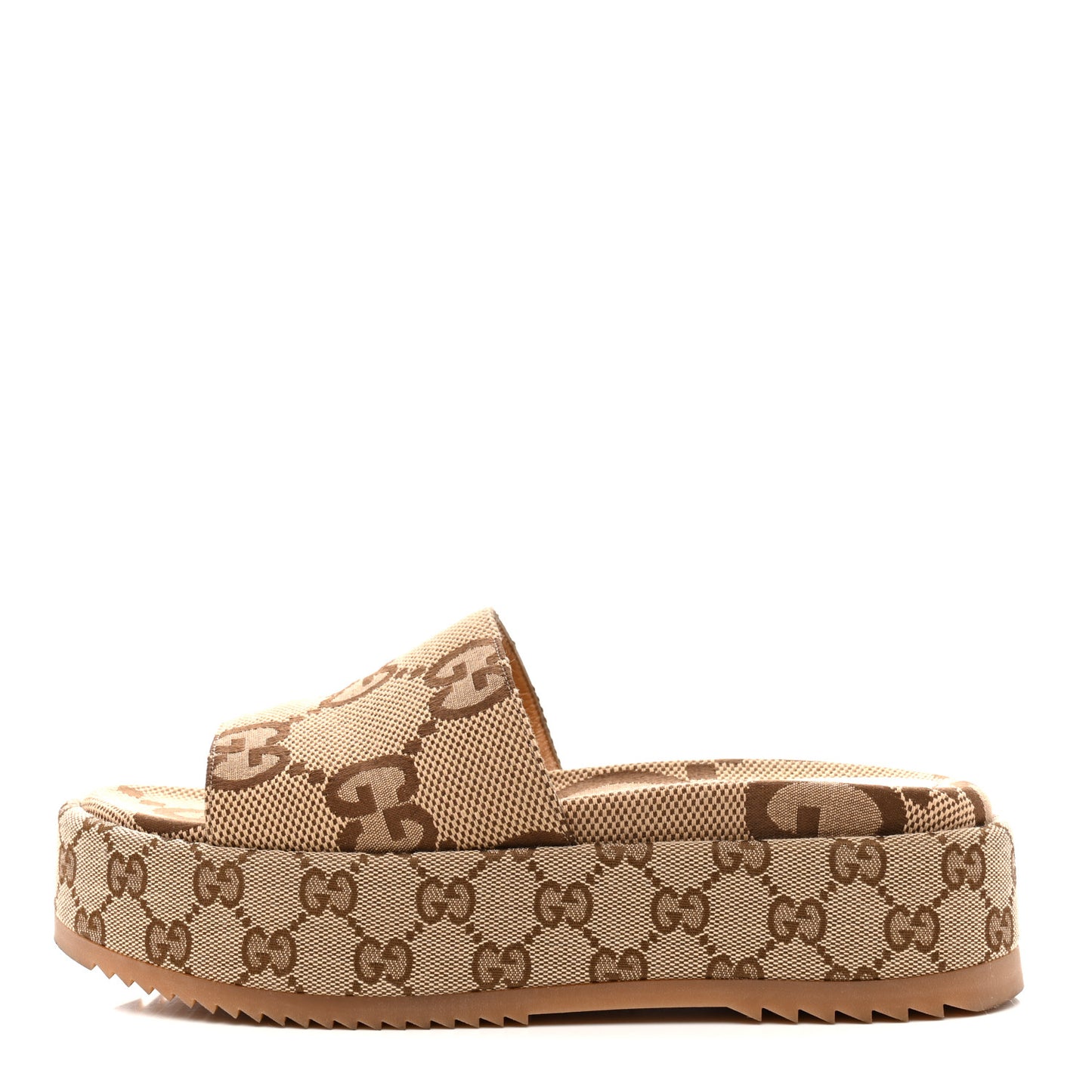 Monogram Maxi GG Angelina Platform 55mm Slide Sandals 38 Camel Ebony