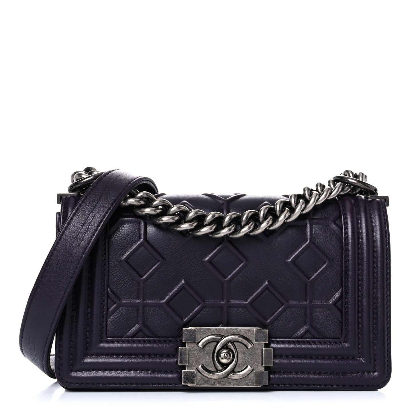 Calfskin Embossed Small Boy Flap Plum