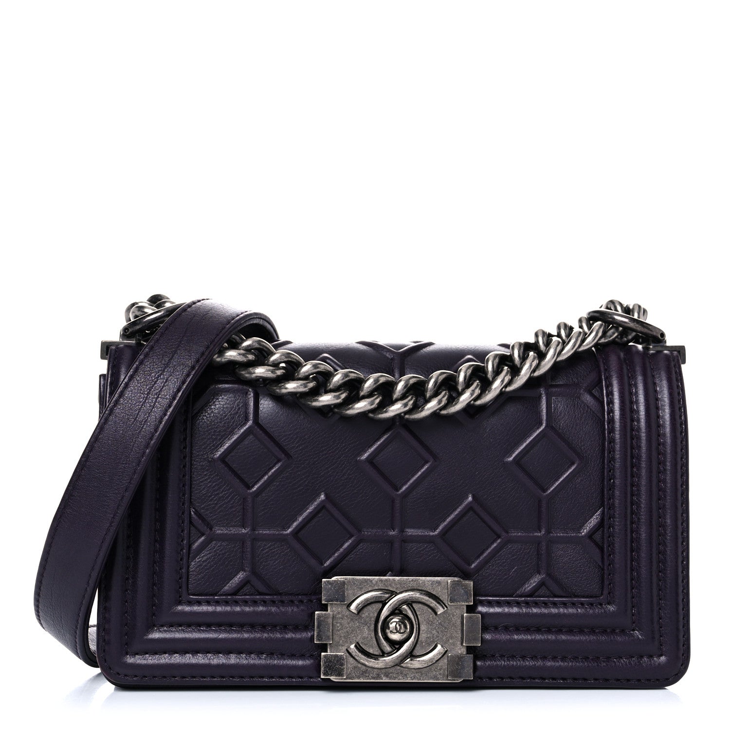Chanel Calfskin Embossed Small Boy Flap Plum 1 of 21