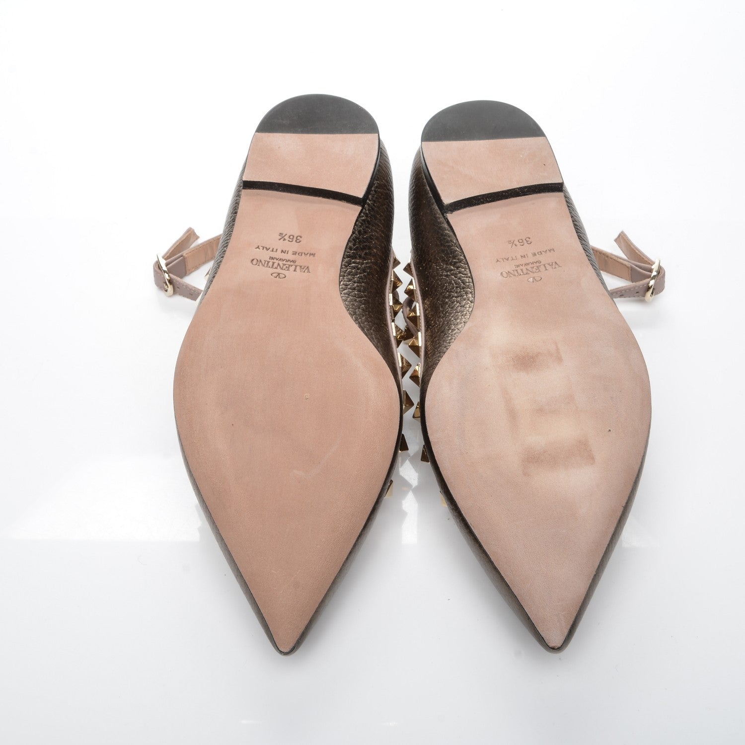 Valentino Garavani Metallic Pebbled Calfskin Rockstud Cage Ballerina Flats 36.5 Sasso Poudre 5 of 8