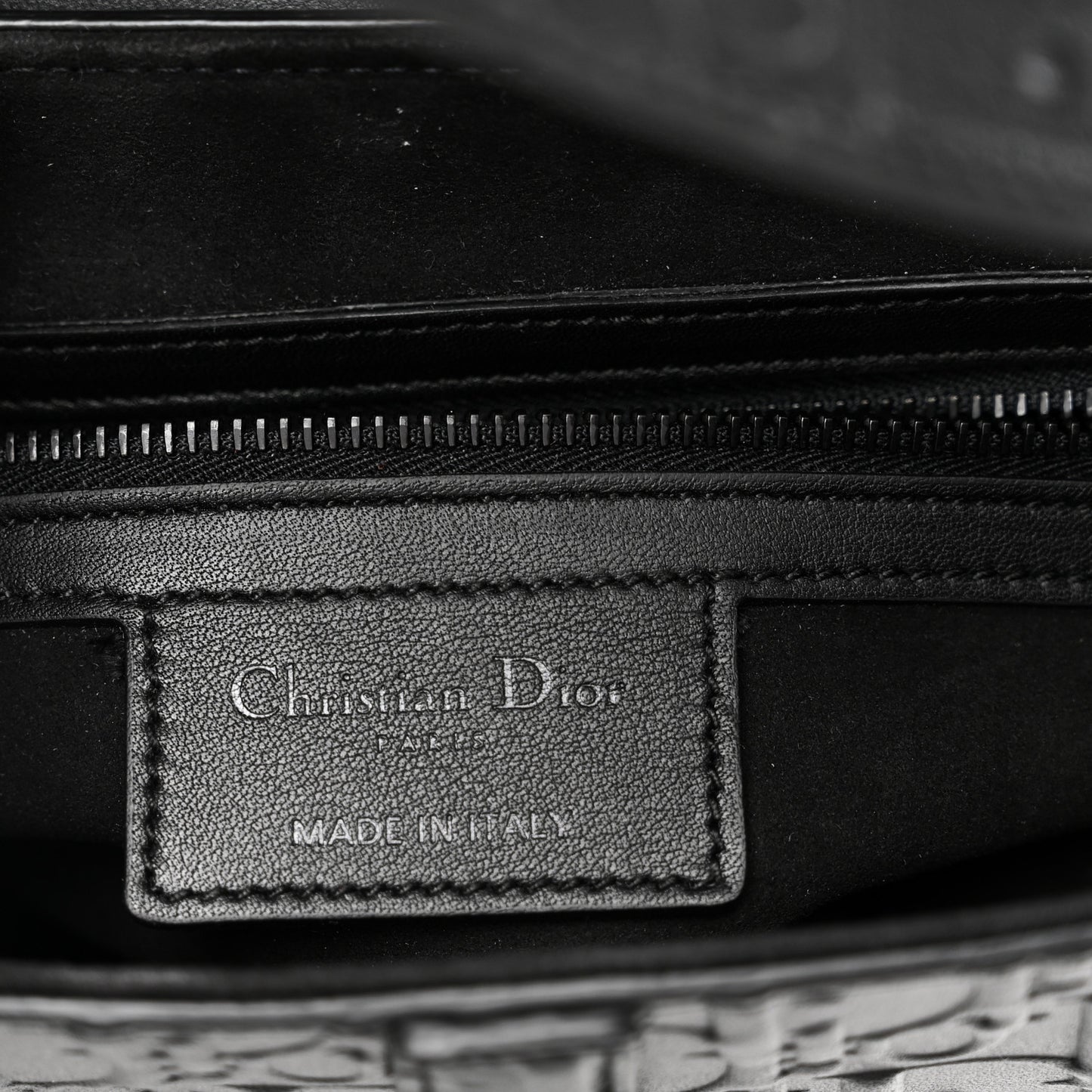 Calfskin Embossed Oblique Saddle Bag Black