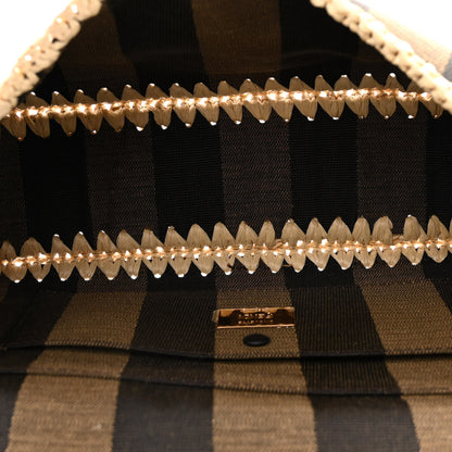 Fendi Fabric Jacquard Raffia Straw Pequin Gingham Woven Baguette Beige Black Natural 5 of 9