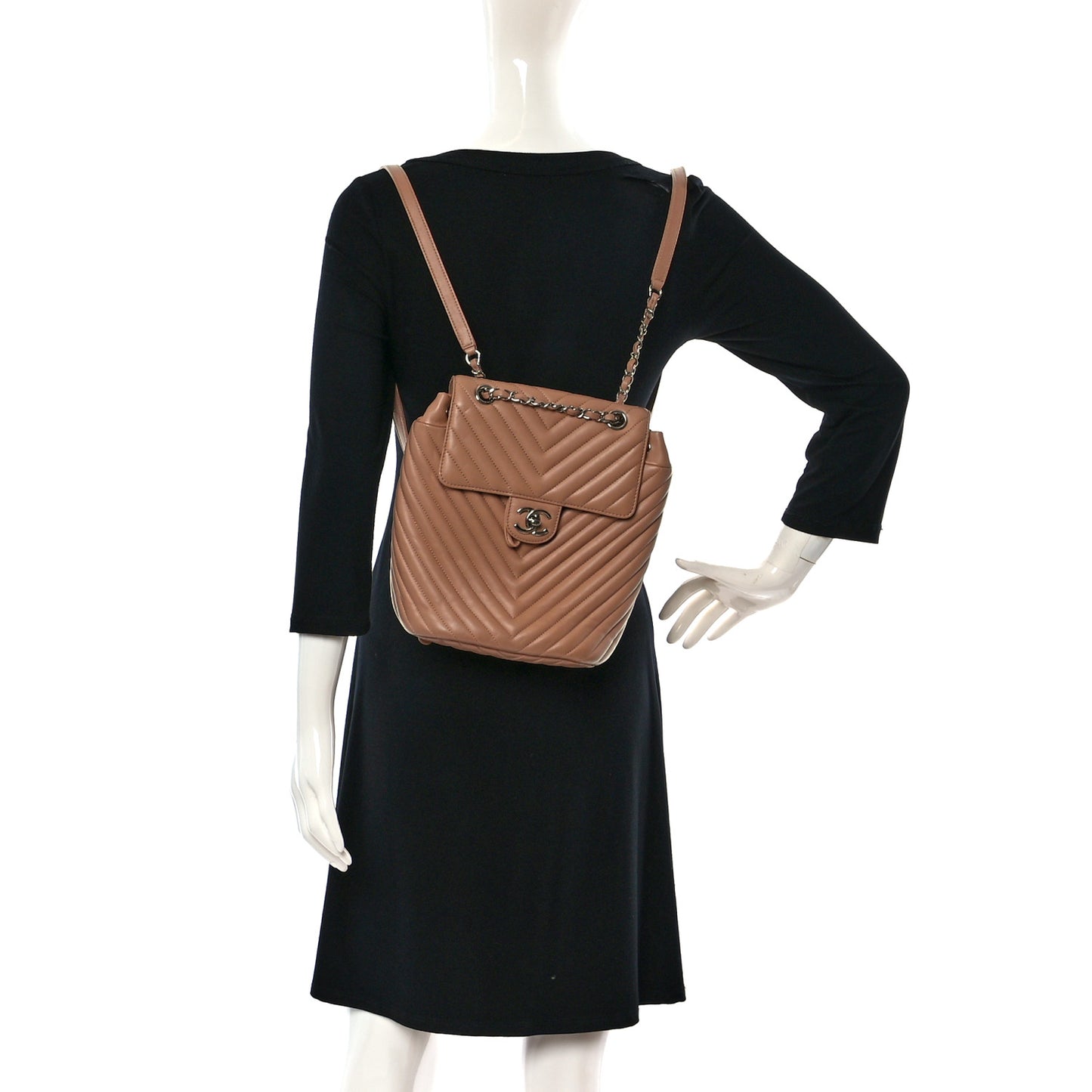 Calfskin Chevron Quilted Small Urban Spirit Backpack Beige