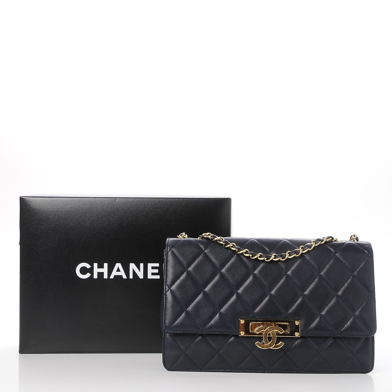 Chanel Lambskin Quilted Large Golden Class Flap Navy 8 of 8