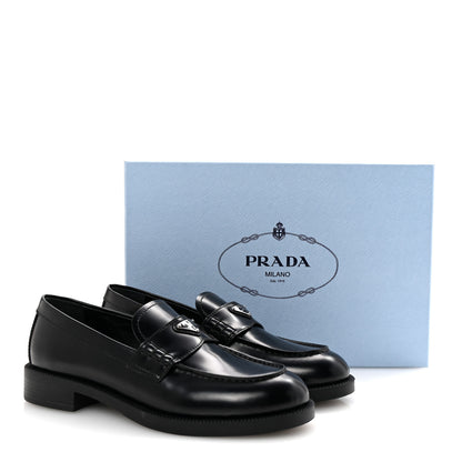 Prada Spazzolato Metal Triangle Logo Loafers 36 Black 10 of 10