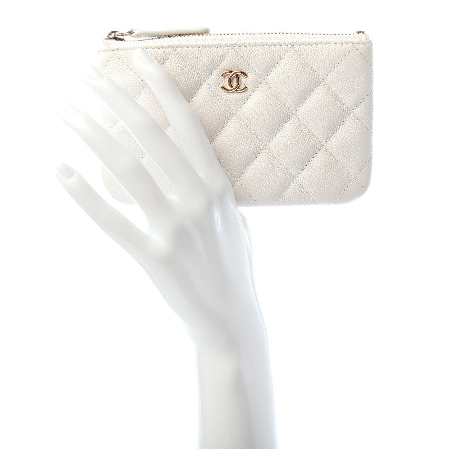 Caviar Quilted Small Cosmetic Case White