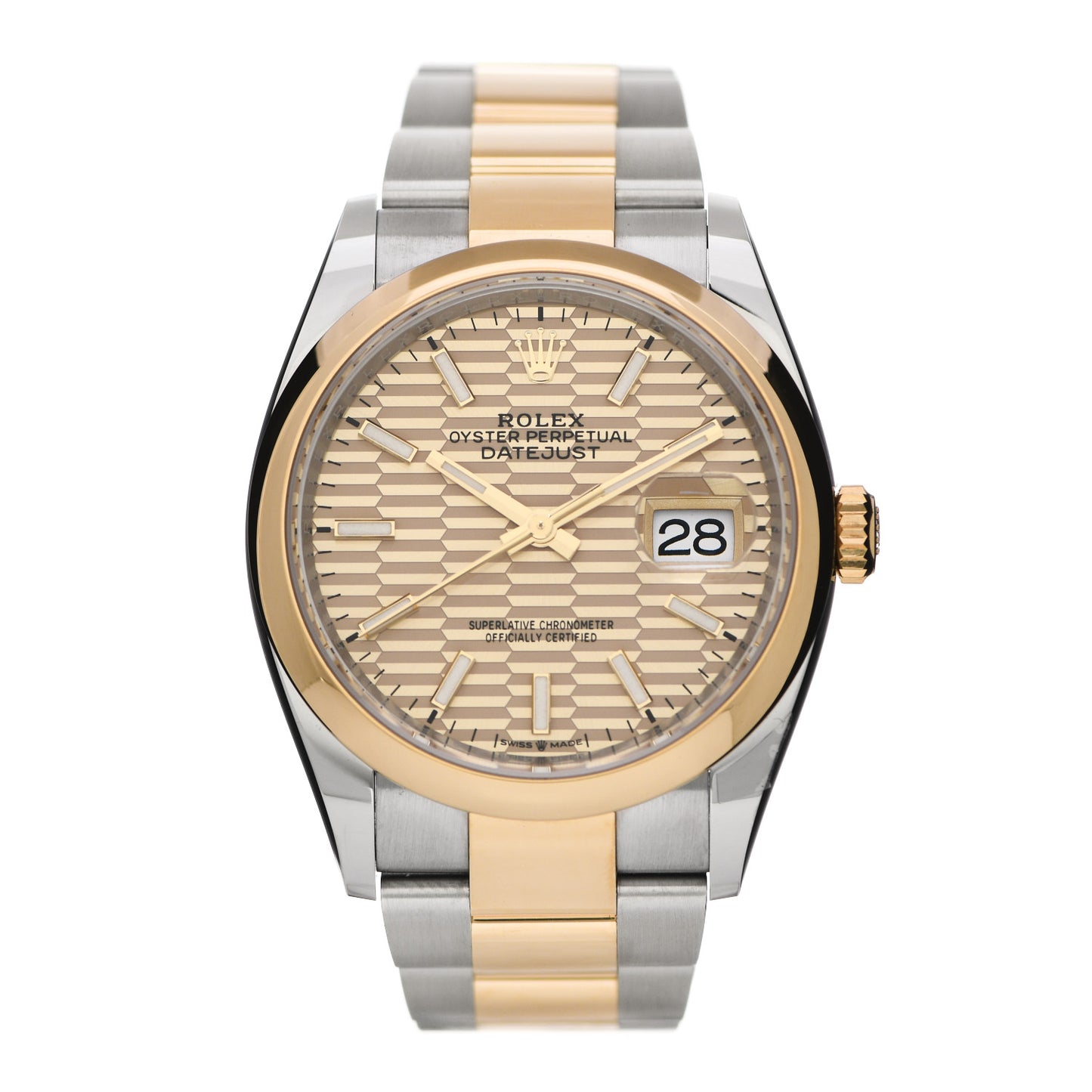 Stainless Steel 18K Yellow Gold 36mm Oyster Perpetual Datejust Watch Golden Fluted 126233
