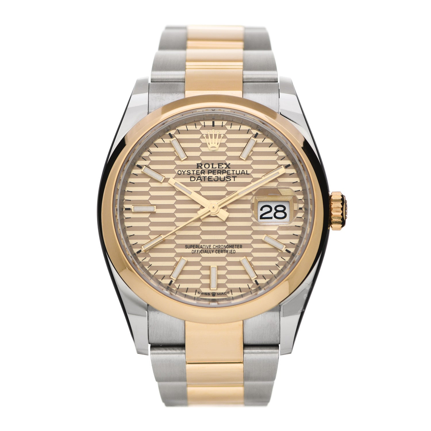 Rolex Stainless Steel 18K Yellow Gold 36mm Oyster Perpetual Datejust Watch Golden Fluted 126233 1 of 5