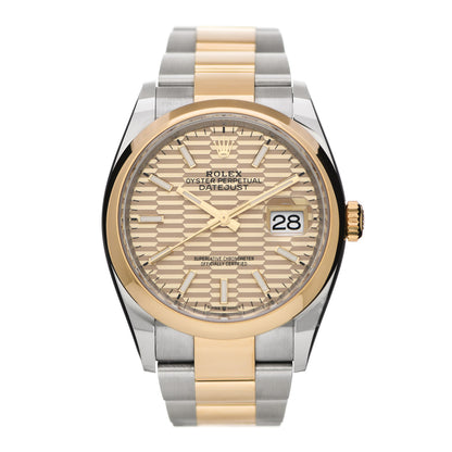 Rolex Stainless Steel 18K Yellow Gold 36mm Oyster Perpetual Datejust Watch Golden Fluted 126233 1 of 5