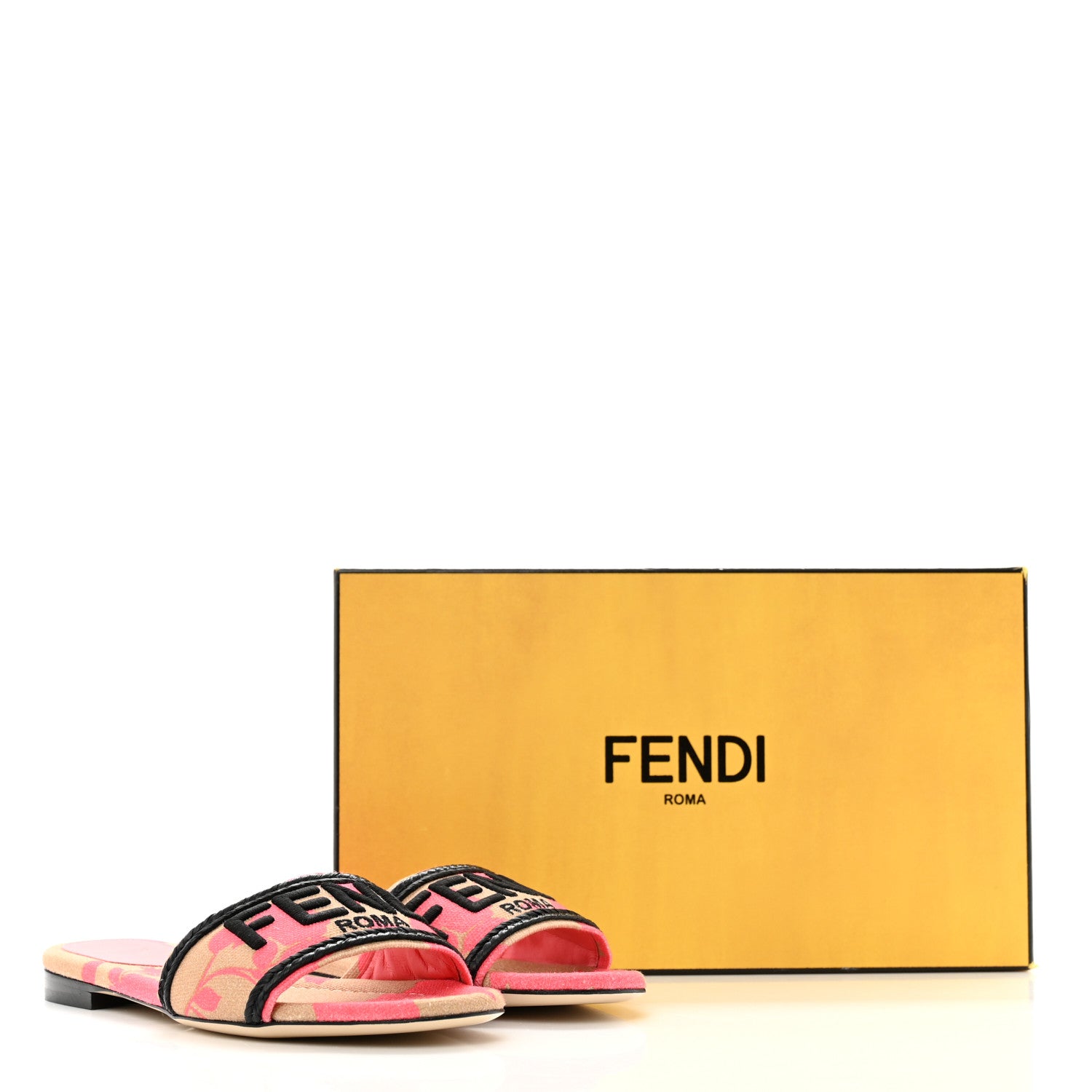 Fendi Canvas Rose Logo Embroidered Flat Slide Sandals 36 Kissed Black 9 of 9
