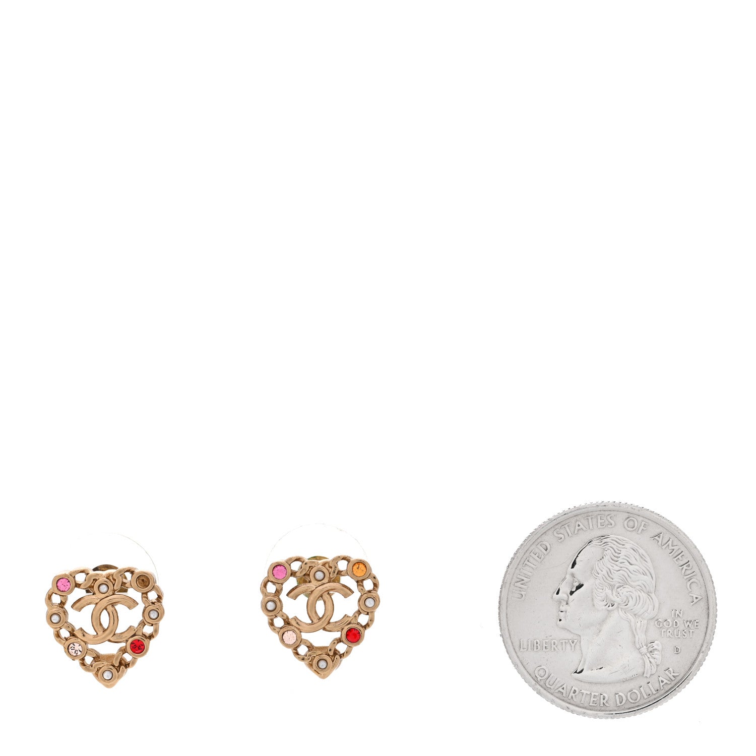 Chanel Pearl Crystal CC Heart Earrings Gold Multicolor 2 of 7