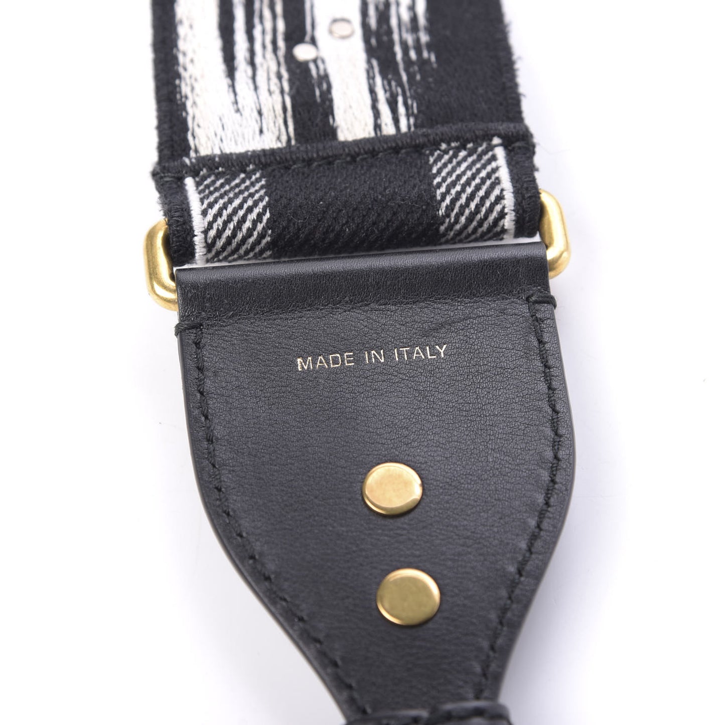 Canvas Embroidered Studded Checkered Embroidered Shoulder Strap White Black