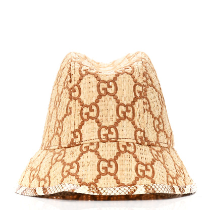 Gucci Raffia Elaphe GG Monogram Embroidered Basmaa Fedora Hat M Ivory Dark Brown 2 of 3