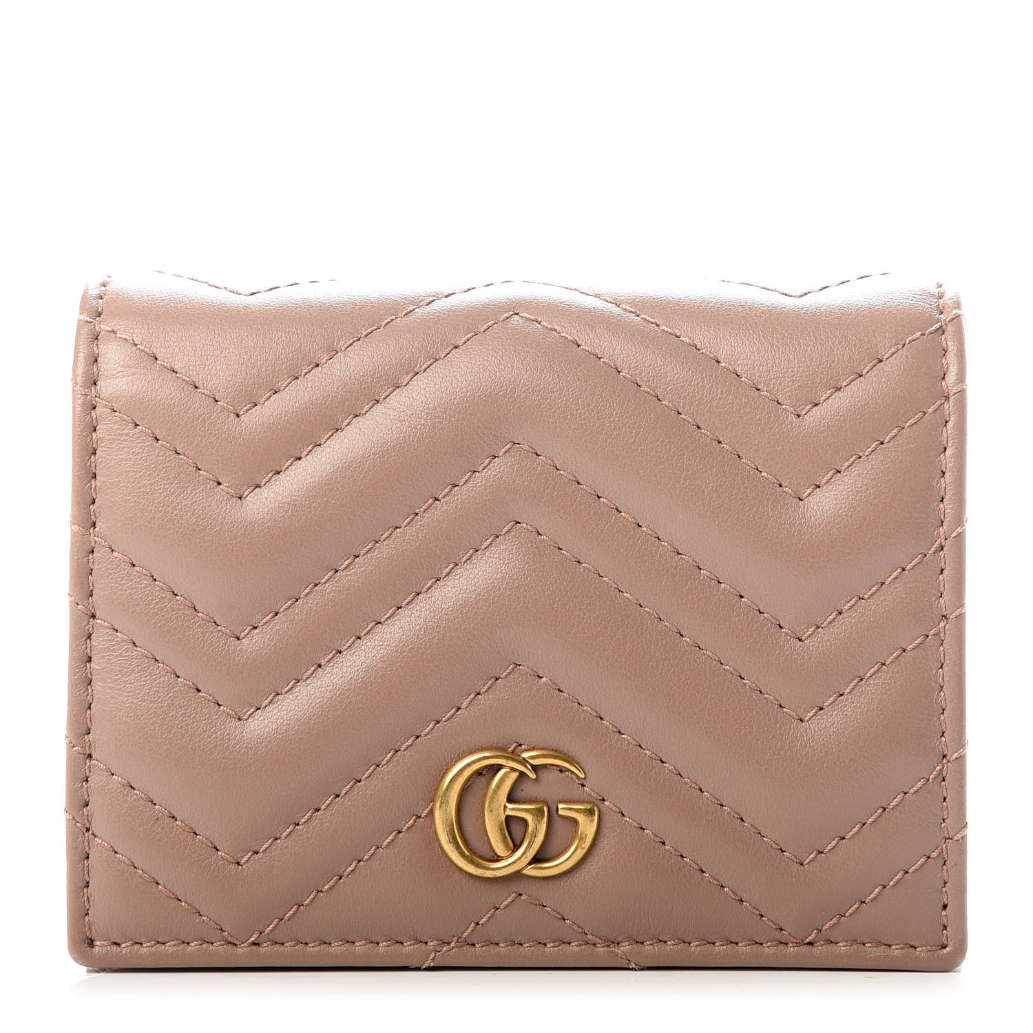 Gucci Calfskin Matelasse GG Marmont Card Case Wallet Porcelain Rose 1 of 7