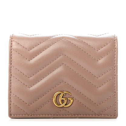 Gucci Calfskin Matelasse GG Marmont Card Case Wallet Porcelain Rose 1 of 7