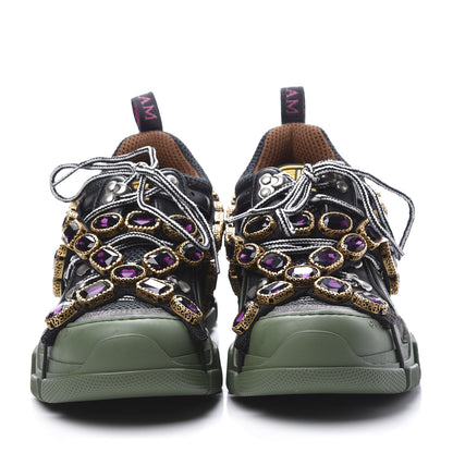 Gucci X SEGA Mesh Suede Calfskin Removable Crystals Flashtrek Sneakers 36.5 Loess Black Olive Green 2 of 10
