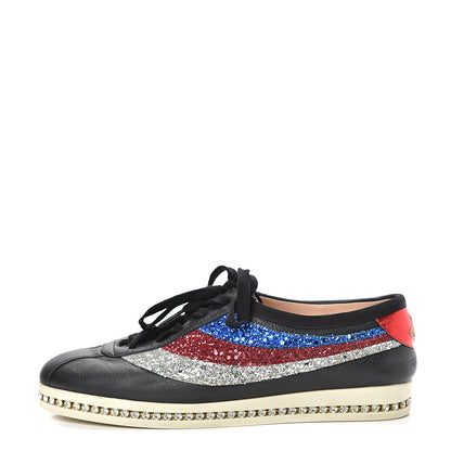 Gucci Calfskin Glitter Crystal Womens Sylvie Web Falacer Sneakers 39.5 Black 1 of 15