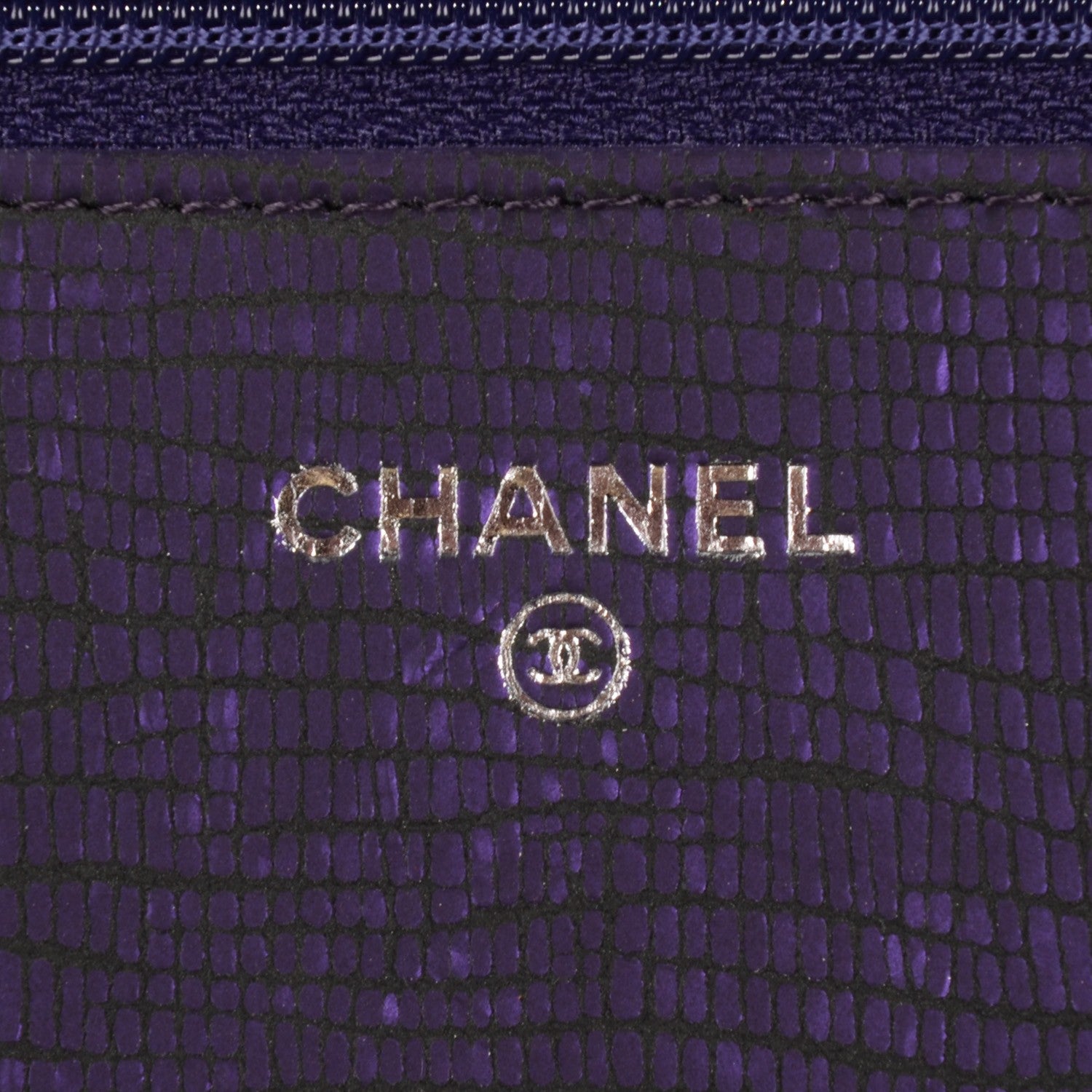 Chanel Iridescent Stamped Calfskin Timeless Wallet on Chain WOC Purple 7 of 9