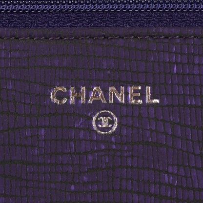 Chanel Iridescent Stamped Calfskin Timeless Wallet on Chain WOC Purple 7 of 9