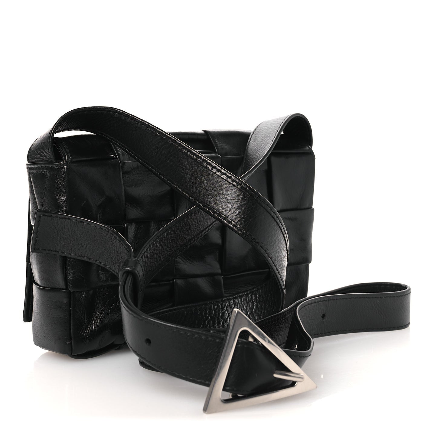 Paper Calfskin Maxi Intrecciato Small Cassette Crossbody Bag Black