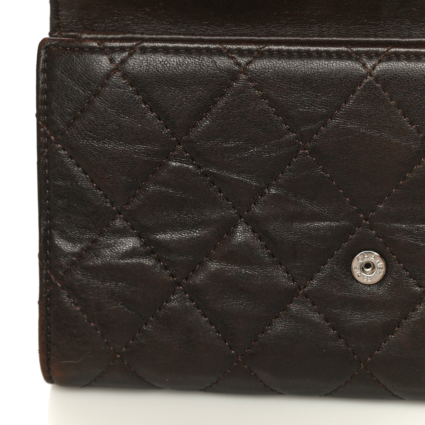 Lambskin Quilted Large Flap Wallet Dark Brown