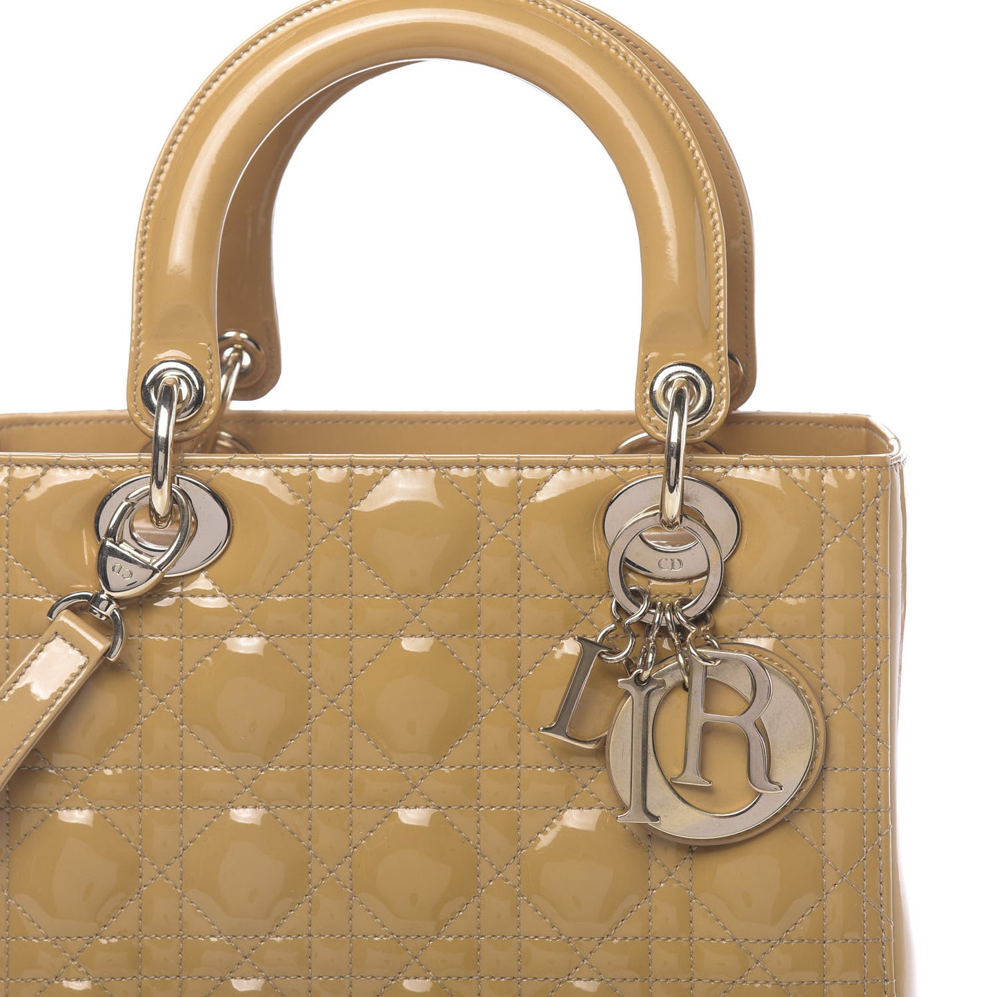 Patent Cannage Medium Lady Dior Dark Beige